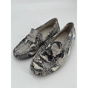 Massimo Matteo Penny Keeper Moccasin Shoes Sz 9B Black White Snake Print